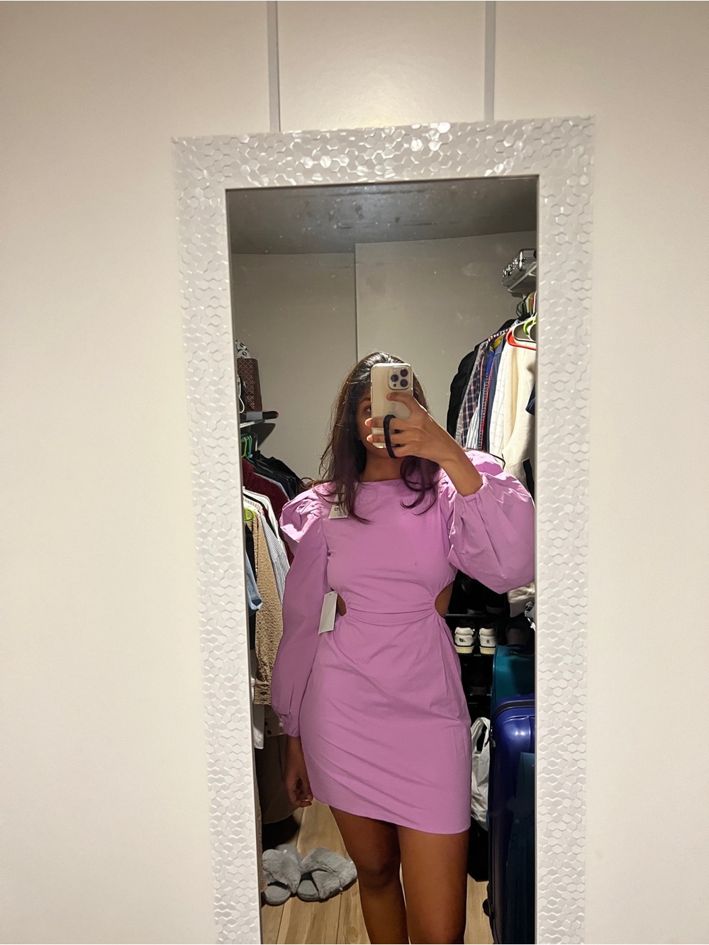 Lilac Puff-Sleeve Cutout Mini Dress - Women